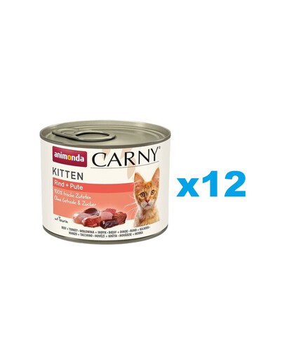 ANIMONDA Carny Kitten Beef&Turkey 12x200 g jautiena ir kalakutiena kačiukams