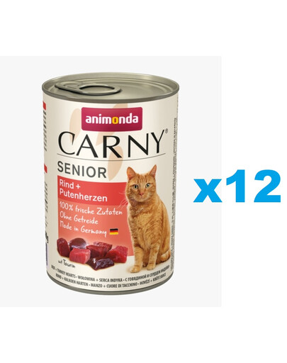 ANIMONDA Carny Senior Jautienos ir kalakutienos širdelės 12x400 g