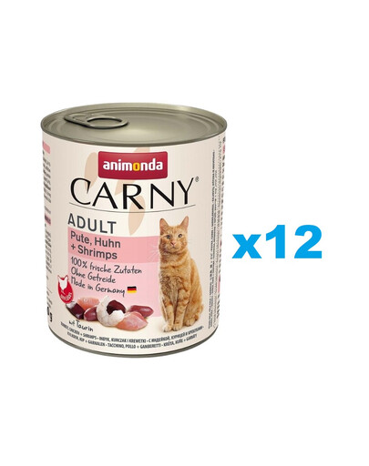 ANIMONDA Carny Adult Turkey&Chicken&Shrimps 12x800 g kalakutiena, vištiena ir krevetės suaugusioms katėms