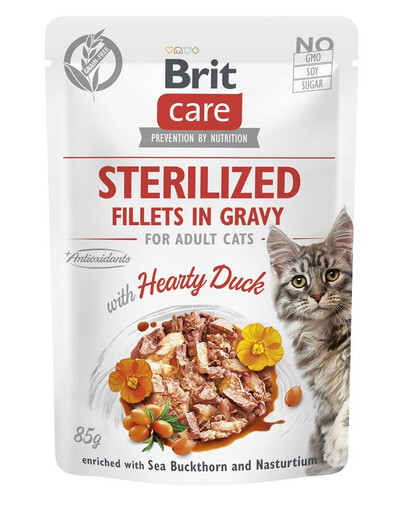 BRIT CARE Fillets in Gravy Pouch Sterilized Hearty Duck 24x85g su antimi sterilizuotoms katėms