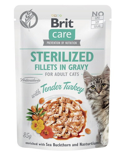 BRIT CARE Fillets in Gravy Pouch Sterilized Tender Turkey 24x85g su kalakutiena sterilizuotoms katėms