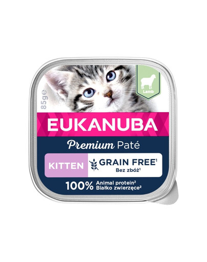 EUKANUBA Grain Free Kitten Kačiukų paštetas ėriena 16 x 85 g