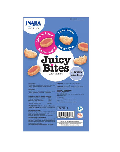 INABA Juicy Bites drėgni tuno ir vištienos skanėstai katėms 33,9 g (3x11,3 g)