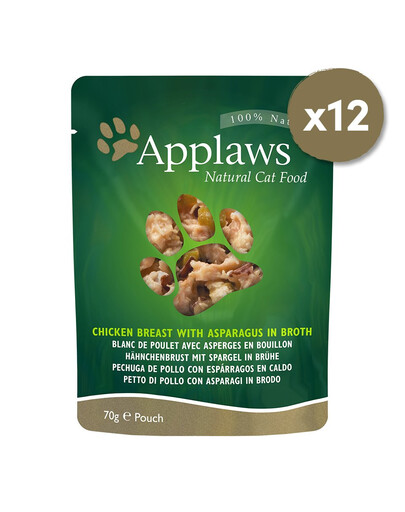 APPLAWS Cat Pouch 12 x 70 g kačių šlapias maistas su vištiena ir šparagais