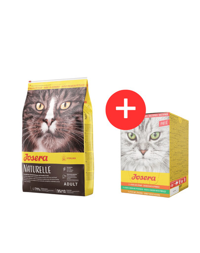 JOSERA Naturelle katėms po kastracijos 10 kg + Multipack Paštetas 6x85 g kačių pašteto skonių mišinys NEMOKAMAI