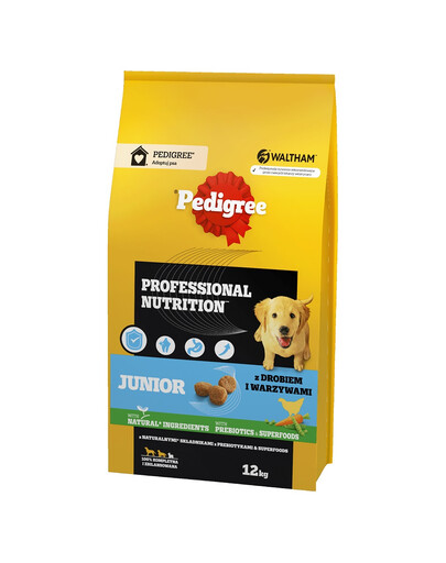 PEDIGREE Junior Professional Nutrition 12 kg su paukštiena ir daržovėmis didelių ir vidutinių šunų šuniukams