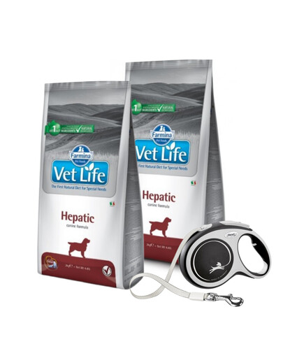 FARMINA Vet Life Dog Hepatic 12 kg maistas šunims, sergantiems kepenų ligomis + FLEXI New Comfort L Tape 8 m pavadėlis DOVANU
