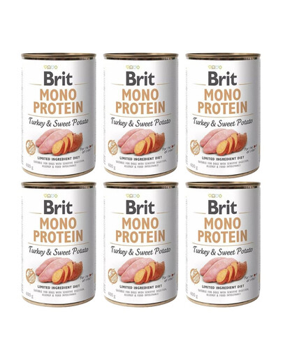 BRIT Mono Protein Turkey & Sweet Potato 6x400 g monoproteinų maistas kalakutiena ir batatai