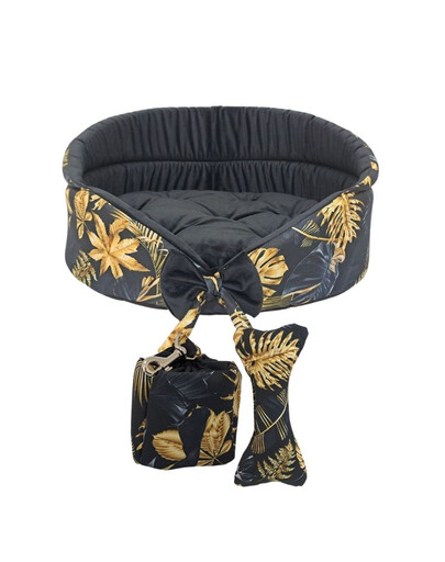 FERA Auksinis gultas šunims su lankeliu XS + maišas skanėstams + pliušinis kaulas šunims 20x9 cm