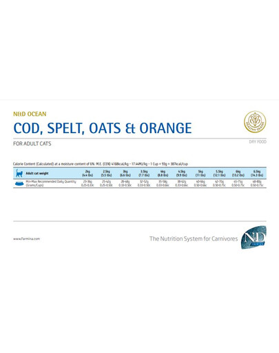 FARMINA N&D Ocean Cat Adult Cod, Spelt, Oats & Orange 10 kg