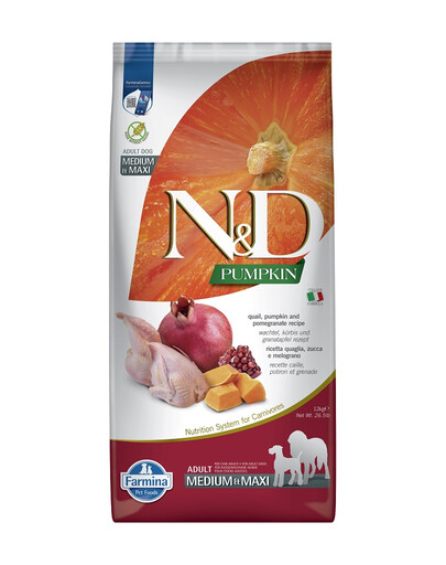 FARMINA N&D Quail Pumpkin & Pomegranate Adult Medium & Maxi sausas maistas šunims 12 kg