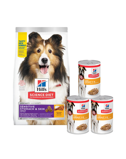 HILL'S Canine Adult Sensitive Stomach & Skin 14 kg + 3 skardinės NEMOKAMAI