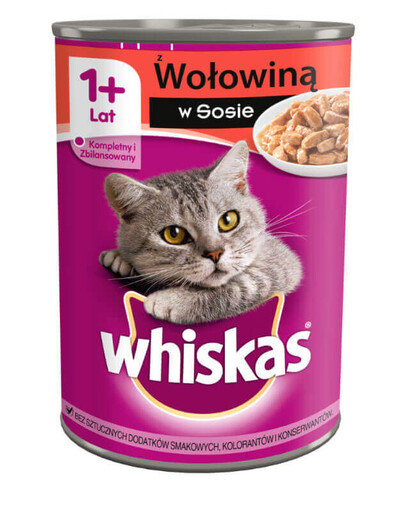 WHISKAS konservuotas kačių maistas su jautiena 400 g