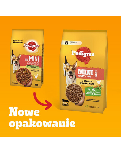 PEDIGREE Adult MINI 12x500 g su vištiena ir daržovėmis sausas visavertis pašaras suaugusiems mažų veislių šunims