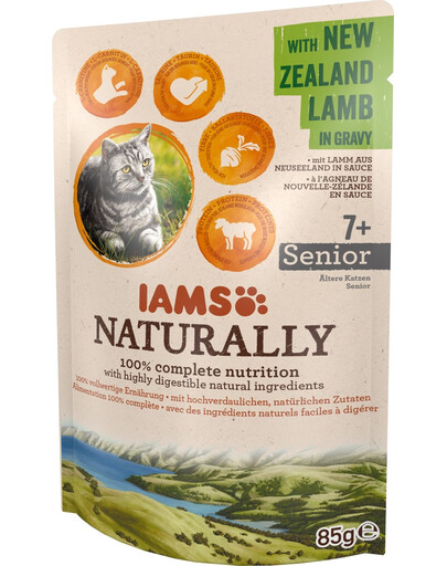 IAMS Naturally –šlapias maistas vyresnėms katėms su Naujosios Zelandijos aviena padaže