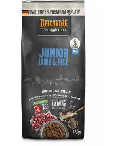 BELCANDO Junior Lamb & Rice M-L 12.5 kgėriena ir ryžiai - sausas maistas šunims nuo 4 mėnesių amžiaus, vidutinėms ir didelėms veislėms