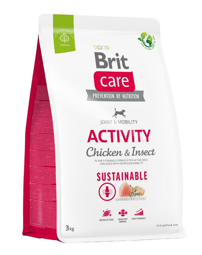 BRIT CARE Dog Sustainable Activity chicken insekt aktyviems suaugusiems šunims su vištiena ir vabzdžiais 3 kg