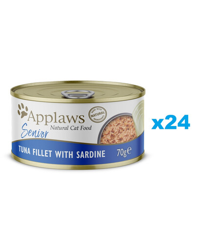 APPLAWS Cat Senior Tuna Fillet with Sardine in Jelly tunas su sardinėmis drebučiuose vyresnėms katėms 6x70 g