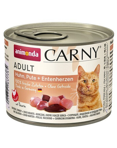 ANIMONDA Carny Adult katėms su vištiena, kalakutiena ir ančių širdelėmis 200 g