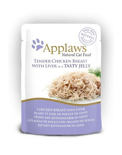 APPLAWS Cat Adult Pouch Chicken Breast with Liver in Jelly vištiena ir kepenėlės drebučiuose 16x70 g