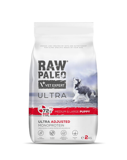 RAW PALEO Ultra Beef Medium&Large Puppy 2kg jautiena vidutinių ir didelių veislių šuniukams