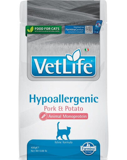 FARMINA VetLife Hypoallergenic Adult Pork dietinis kačių ėdalas 400 g