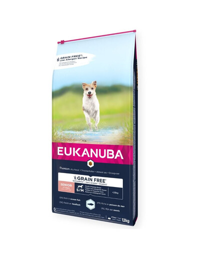 EUKANUBA Grain Free Senior Small/medium ocean fish 12 kg su daug vandenyno žuvų