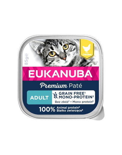 EUKANUBA Grain Free Adult Vištienos monoproteinų paštetas 85 g