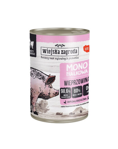 WIEJSKA ZAGRODA Kiaulienos monoproteinų drėgnas maistas katėms 400g