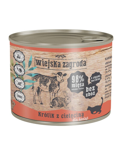 WIEJSKA ZAGRODA Kitten Triušiena ir veršiena 200 g skardinė kačiukams