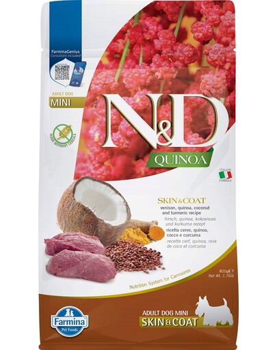 FARMINA N&D Quinoa Skin & Coat Venison Mini mažų veislių šunims 800g