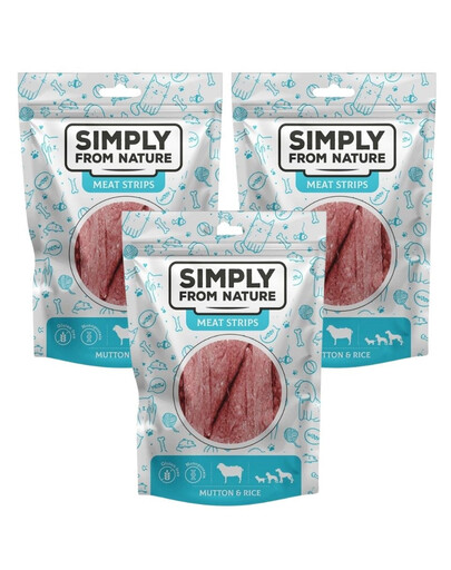 SIMPLY FROM NATURE Meat Strips Mėsos juostelės su aviena ir ryžiais šunims 3x80 g