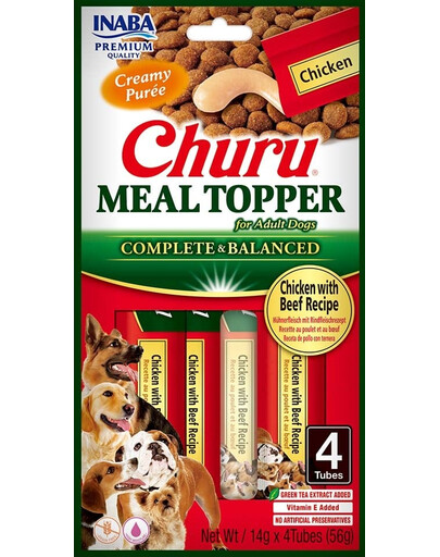 INABA Dog Meal Topper Chicken Beef 4x14 g kreminis vištienos ir jautienos šunų maisto papildas