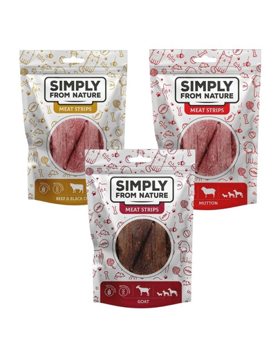 SIMPLY FROM NATURE Meat Strips Mėsos juostelės Mišrių skonių be paukštienos 3 x 80 g