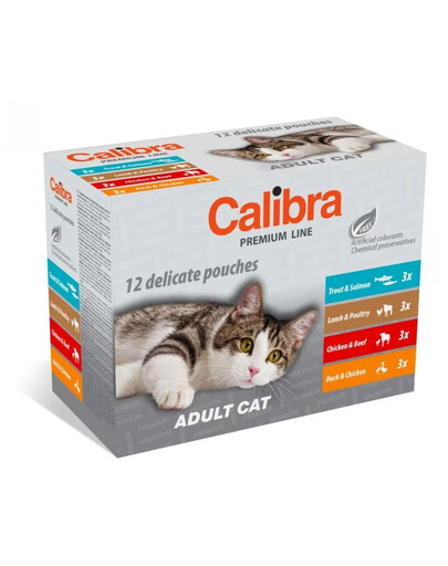 CALIBRA Cat Premium Line Adult Multipack 12x100 g paketėliai katėms