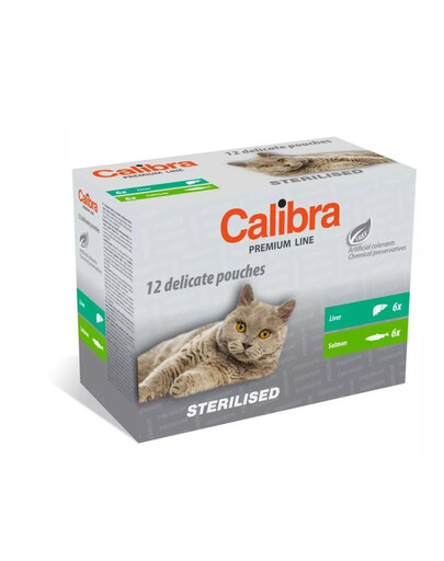 CALIBRA Cat Premium Line Sterilised Multipack 12x100 g paketėliai sterilizuotoms katėms