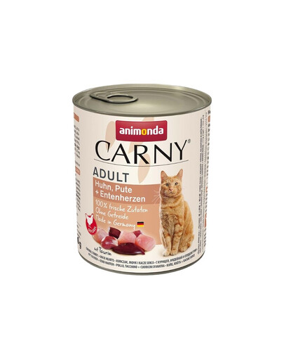 ANIMONDA Carny Adult Chicken&Turkey&Duck hearts 800 g vištienos, kalakutienos ir anties suaugusioms katėms