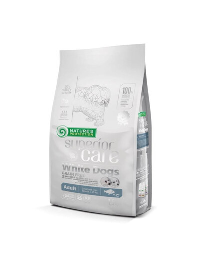 NATURES PROTECTION SUPERIOR CARE White Dogs Grain Free White Fish Adult Small and Mini Breeds 1,5 kg su balta žuvimi mažų veislių baltaplaukiams