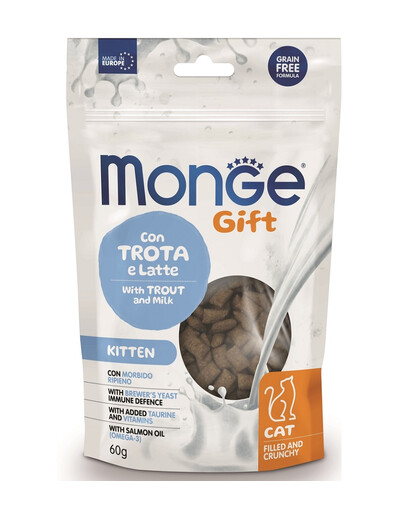 MONGE Gift Filled and Crunchy Kitten Upėtakis su pienu 60 g