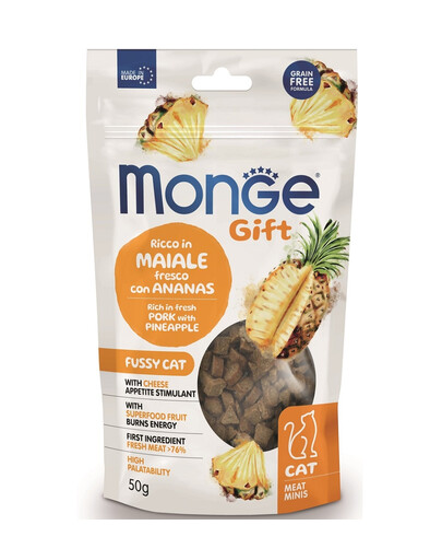 MONGE Gift Meat Minis Cat Adult Kiauliena su ananasais ir sūriu 50 g