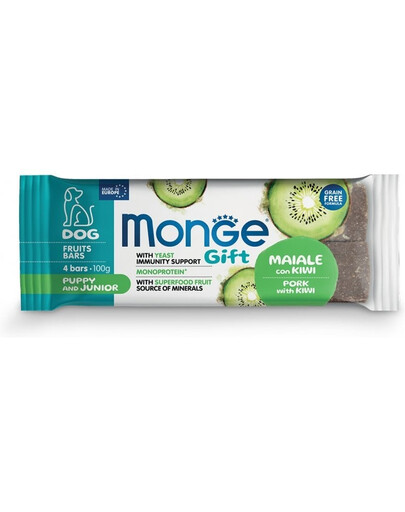 MONGE Gift Fruits Bars Puppy and Junior Kiauliena su kiviais 100 g