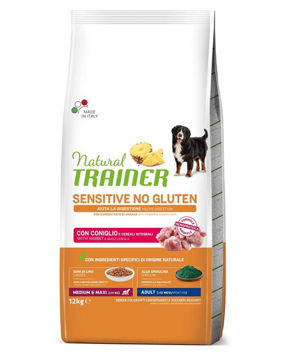 TRAINER Natural Sensitive No Gluten Medium Maxi Adult su triušiu 12 kg