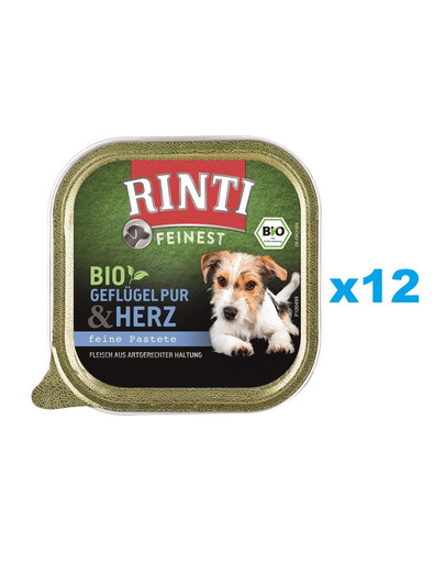 RINTI Feinest Bio Paukštiena Pure&Poultry širdelių dėklas 12x150 g
