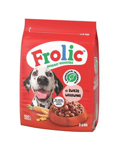 FROLIC Naturally Irresistible 2,6 kg pusiau visavertis pašaras suaugusiems šunims su šviežia jautiena