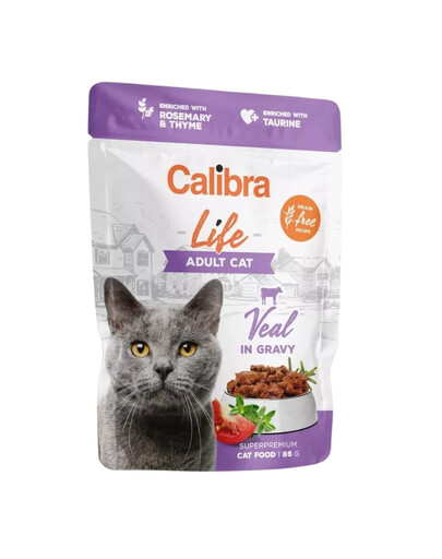 CALIBRA Cat Life pouch Adult Veal in gravy 85g veršiena padaže katėms
