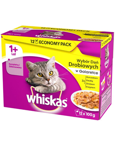 WHISKAS konservuoto kačių maisto rinkinys su paukštiena 12 x 100 g