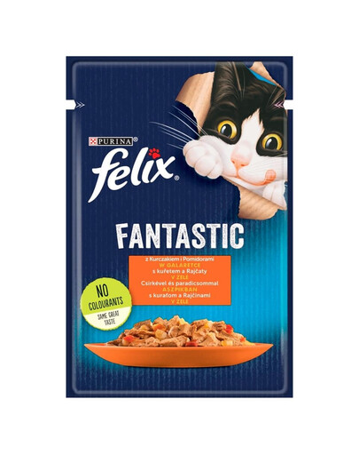 FRISKIES FANTASTIC Vištiena su pomidorais drebučiuose 12x85g šlapias kačių maistas