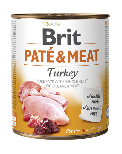 BRIT Pate & meat turkey 800 g šlapias maistas su kalakutiena šunims