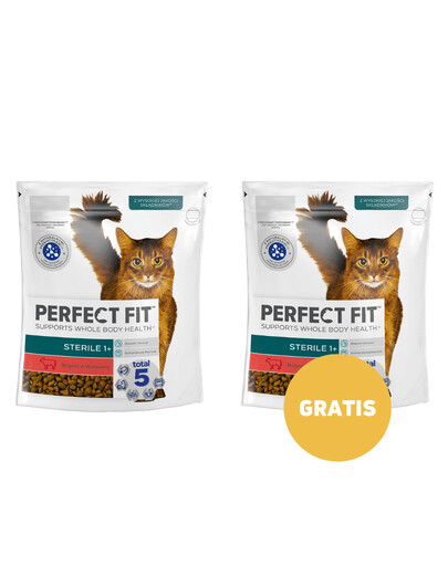 PERFECT FIT (sterilizuota 1+) 2x750g Jautienos sotumo - sausas ėdalas katėms po sterilizacijos 1+1 NEMOKAMAI