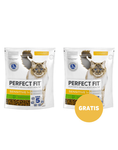 PERFECT FIT (Sensitive 1+) 2x750 g Daug kalakutienos - sausas ėdalas katėms su jautria virškinimo sistema 1+1 NEMOKAMAI